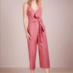 Club Monaco red and white Striped Tie-Waist Jumpsuit size 2